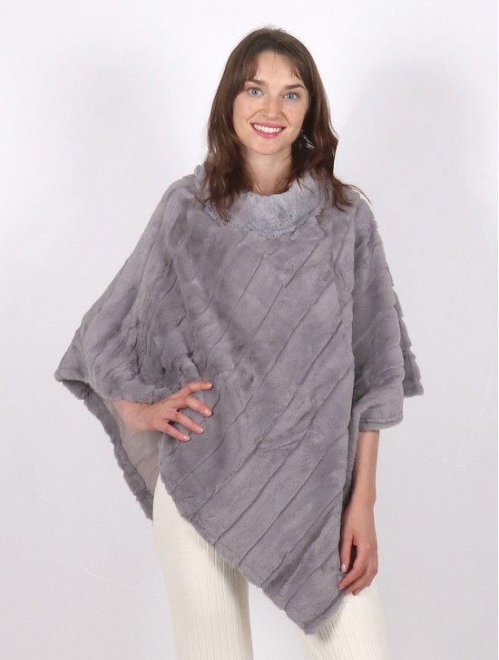 Soft Faux Fur Poncho W/ Diagonal Pattern 